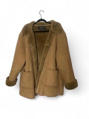 Vintage FU DA New York Tan Faux Shearling Penny Lane Boho Coat - Oversized
